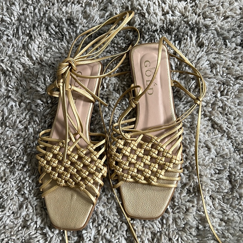 Flat Gold Wraparound Sandal by Pink & Gold